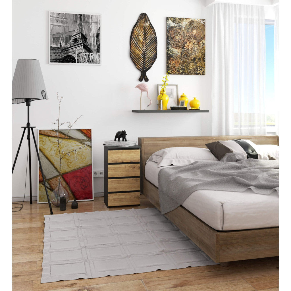 Comoda cu 4 sertare, PAL laminat 16mm, 40x35x74 cm, gri si stejar artisan