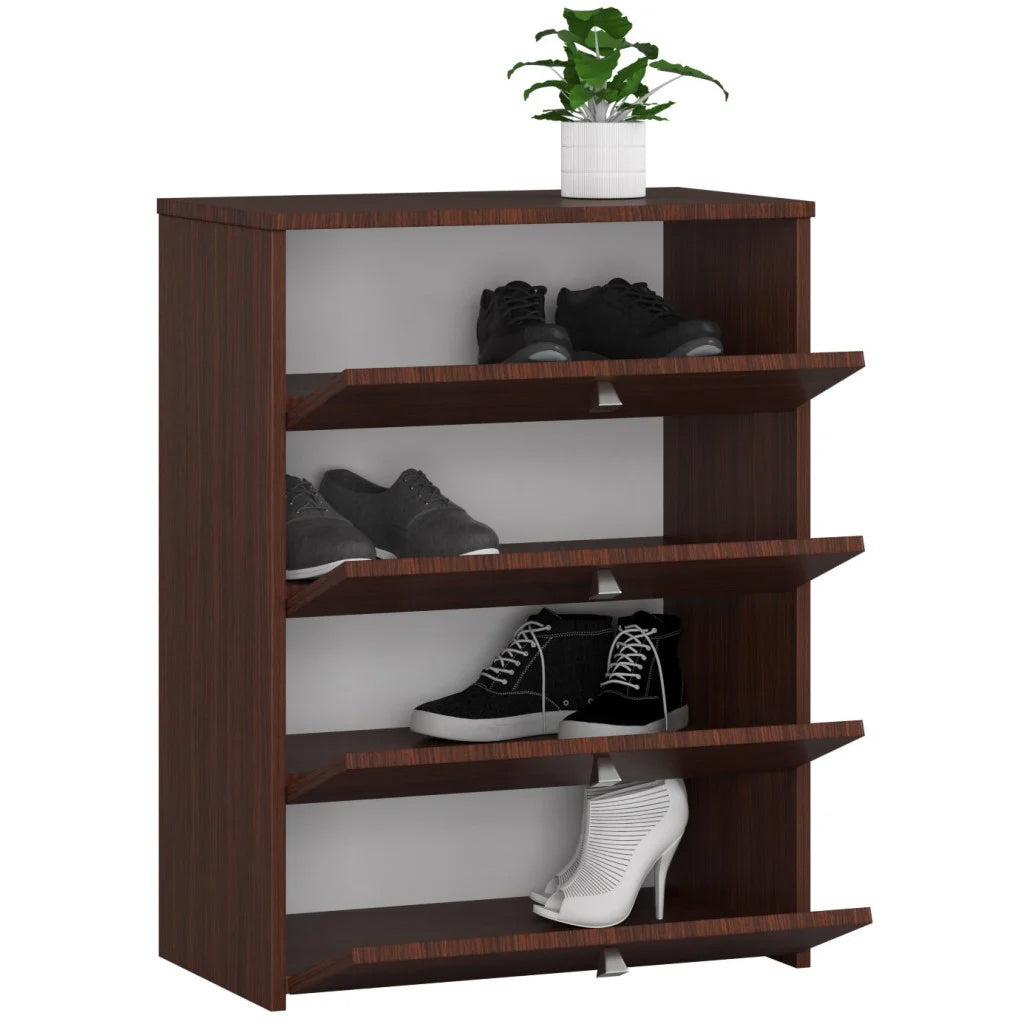 Dulap pantofi cu 4 usi rabatabile, PAL laminat, 60x33x80 cm, maro wenge