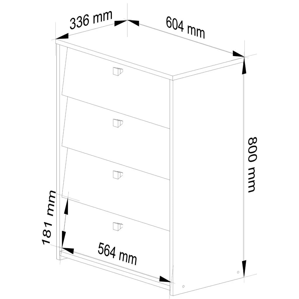 Dulap pantofi cu 4 usi rabatabile, PAL laminat, 60x33x80 cm, maro wenge