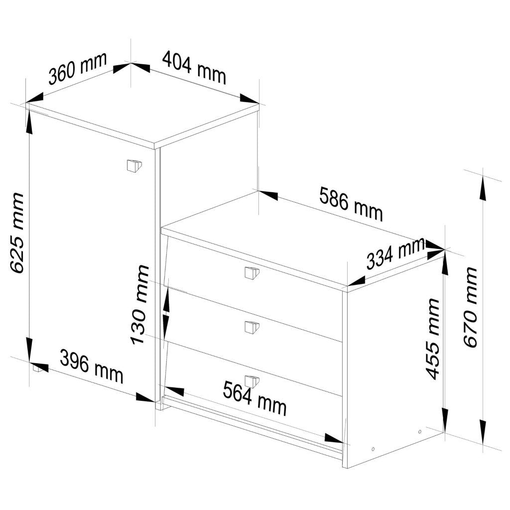 Dulap pantofi S16 cu comoda, 3 niveluri rabatabile, PAL laminat 16 mm, 98x33x67 cm, stejar sonoma