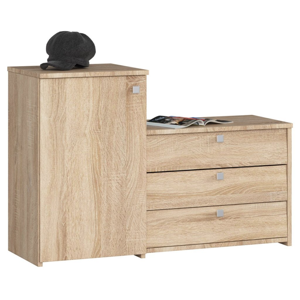 Dulap pantofi S16 cu comoda, 3 niveluri rabatabile, PAL laminat 16 mm, 98x33x67 cm, stejar sonoma