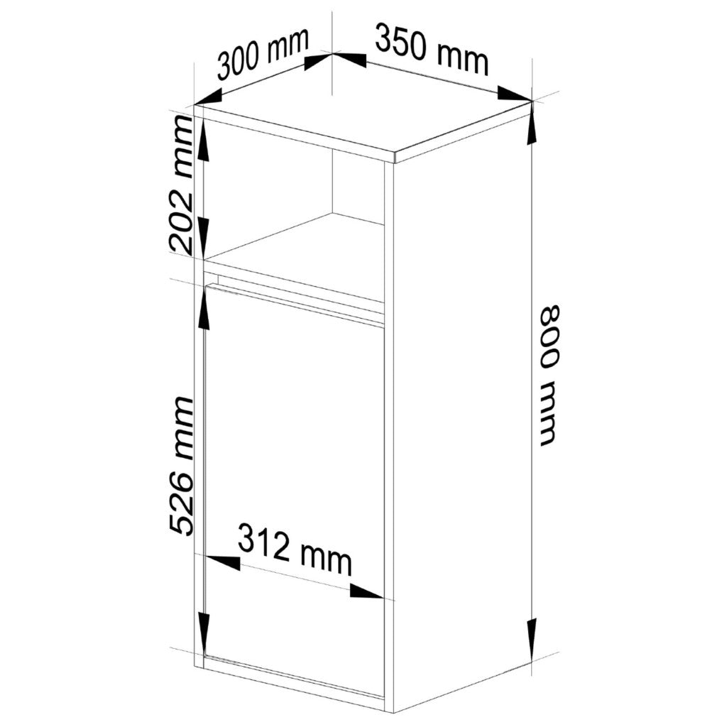 Etajera de baie suspendata, cu usa si 2 polite, PAL 16 mm, 35x30x80 cm, gri si stejar artisan