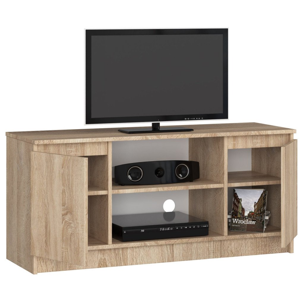 Comoda TV cu 2 usi si o polita, PAL laminat 16 mm, 120x40x55 cm, stejar sonoma