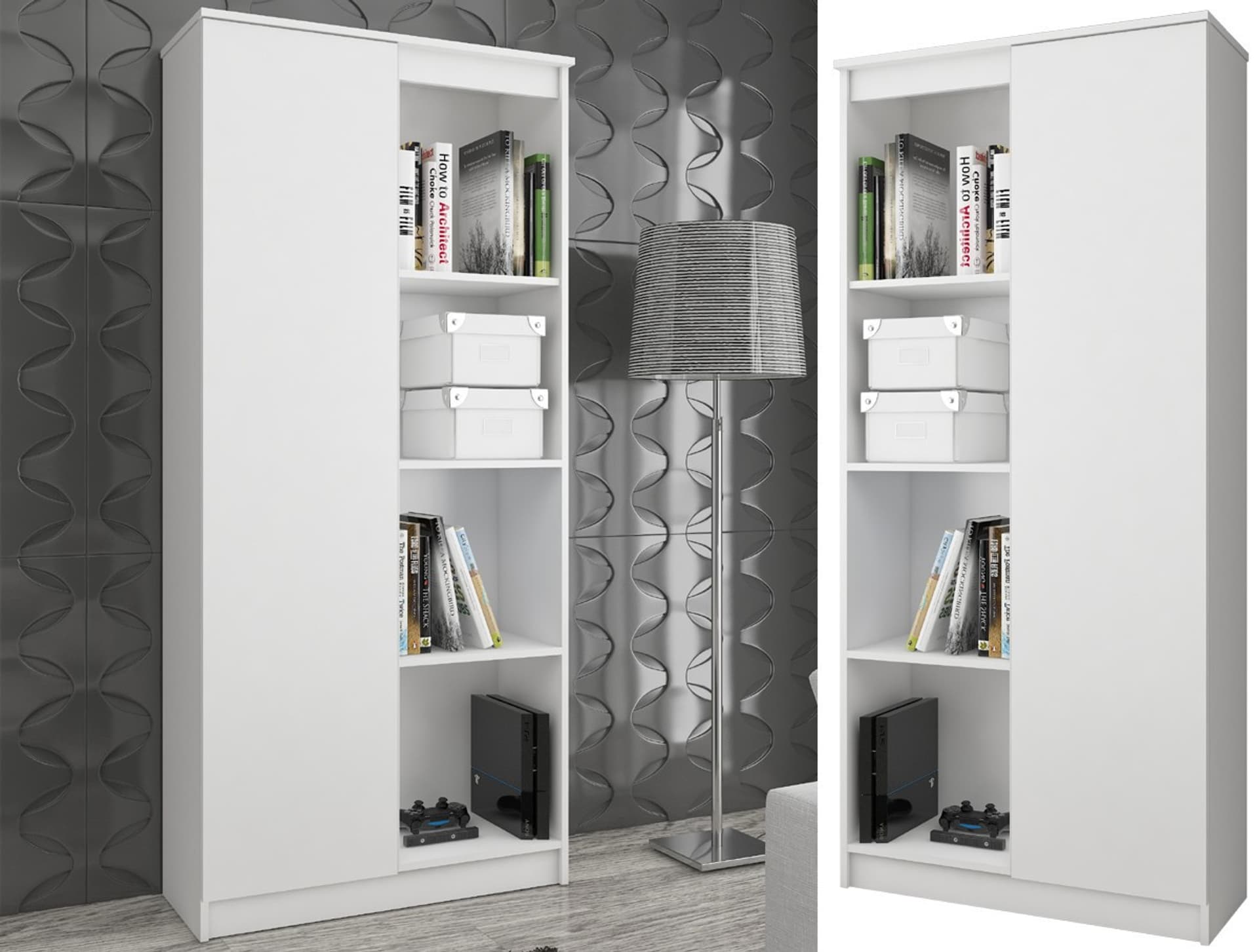 Dulap cu usa si 8 etajere, PAL laminat 16 mm, 80x35x180 cm, alb