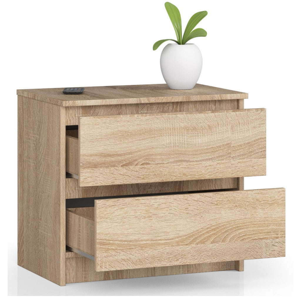 Noptiera cu 2 sertare din PAL laminat 16 mm, 60x40x55 cm, stejar sonoma