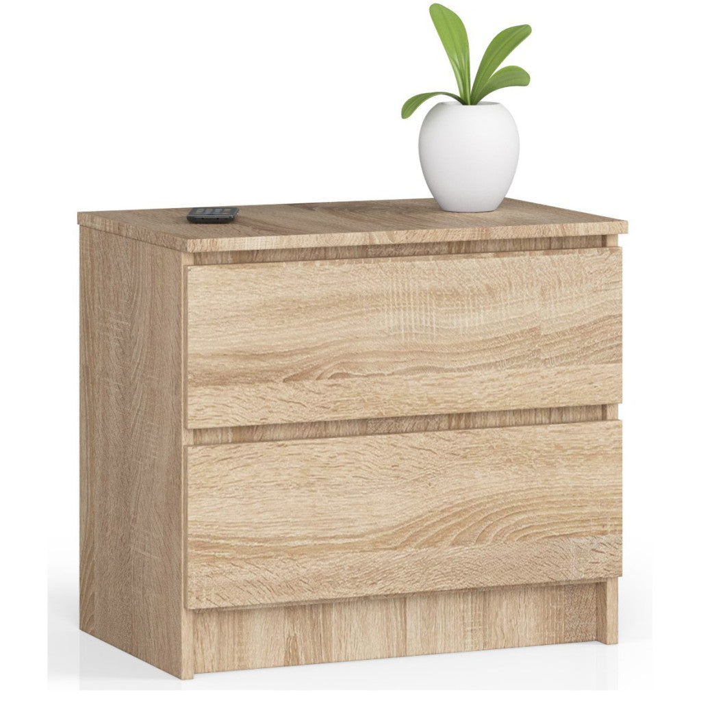 Noptiera cu 2 sertare din PAL laminat 16 mm, 60x40x55 cm, stejar sonoma