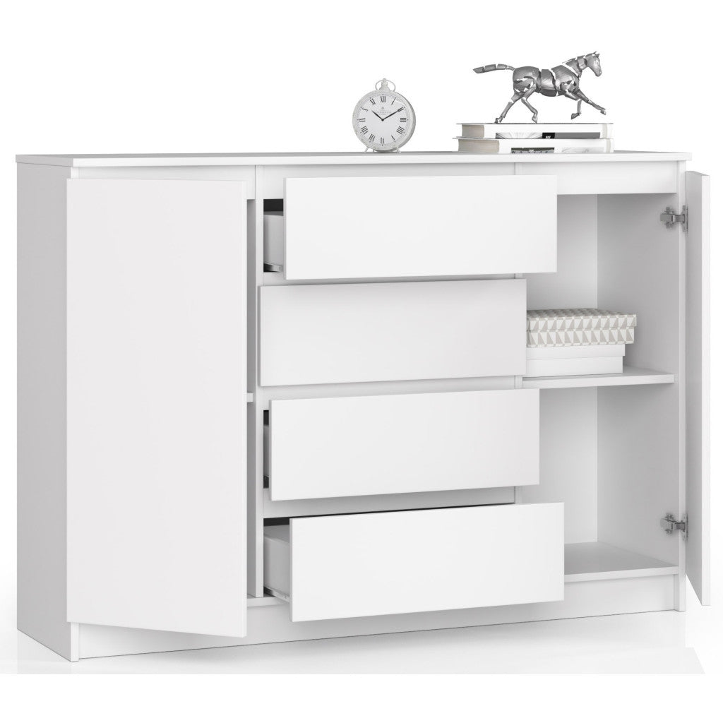 Comoda cu sertare si usi laterale, PAL laminat, 138x40x99 cm, alb mat