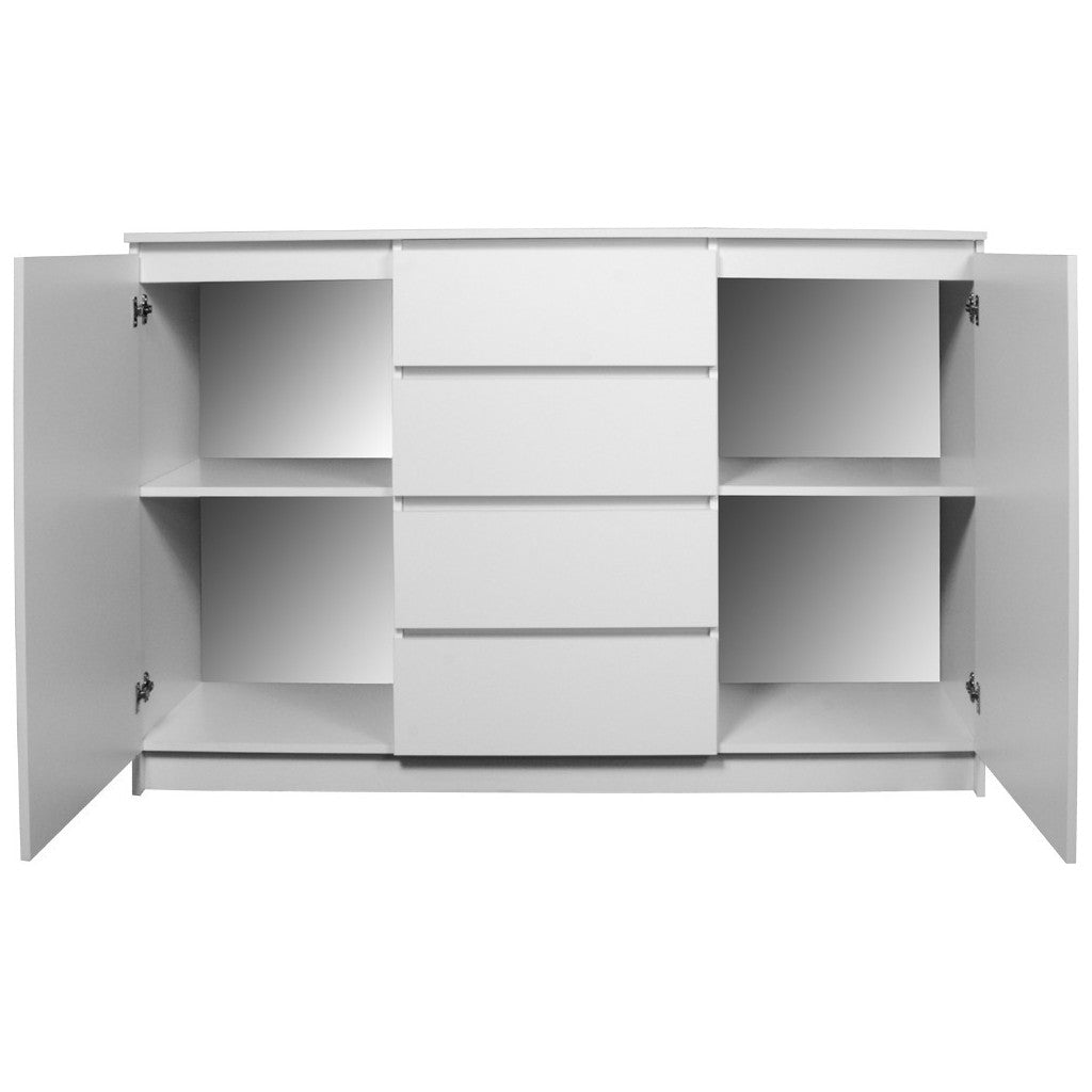 Comoda cu sertare si usi laterale, PAL laminat, 138x40x99 cm, alb mat