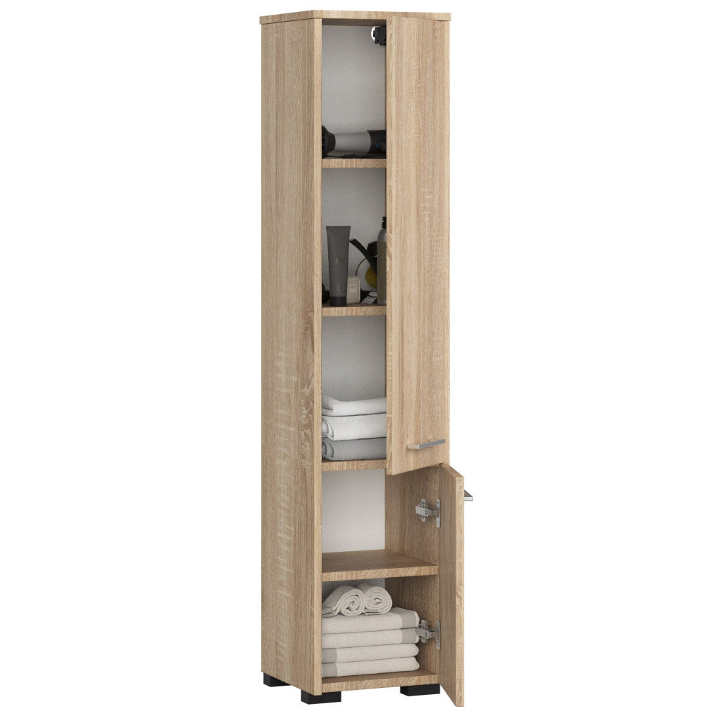 Dulap baie tip coloana cu 2 usi si 5 rafturi, PAL laminat, 30x30x140 cm, stejar sonoma