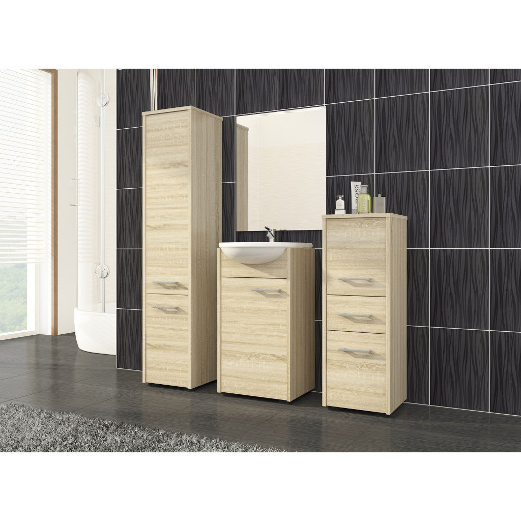 Dulap baie tip coloana cu 2 usi si 5 rafturi, PAL laminat, 30x30x140 cm, stejar sonoma