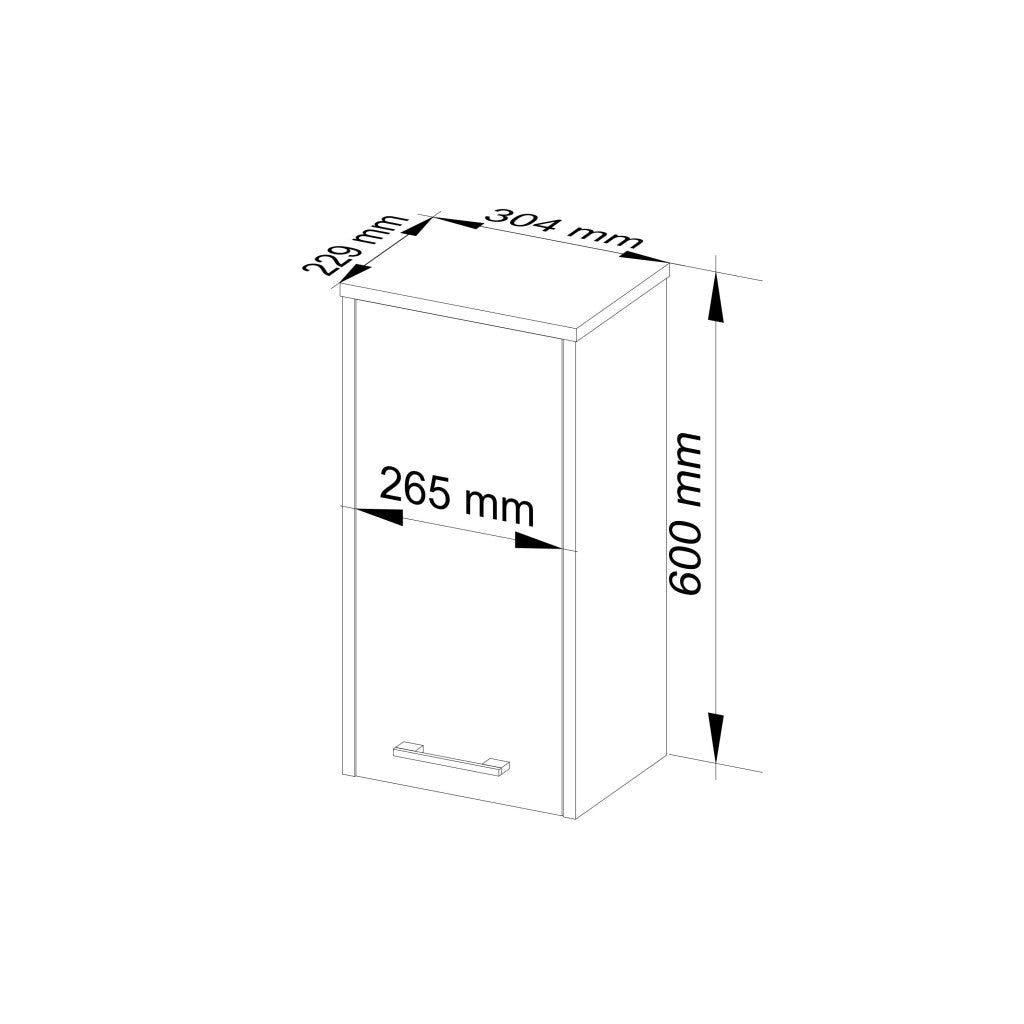 Dulap suspendat baie FIN cu 1 usa si raft interior, PAL laminat, 30x22x60 cm, alb