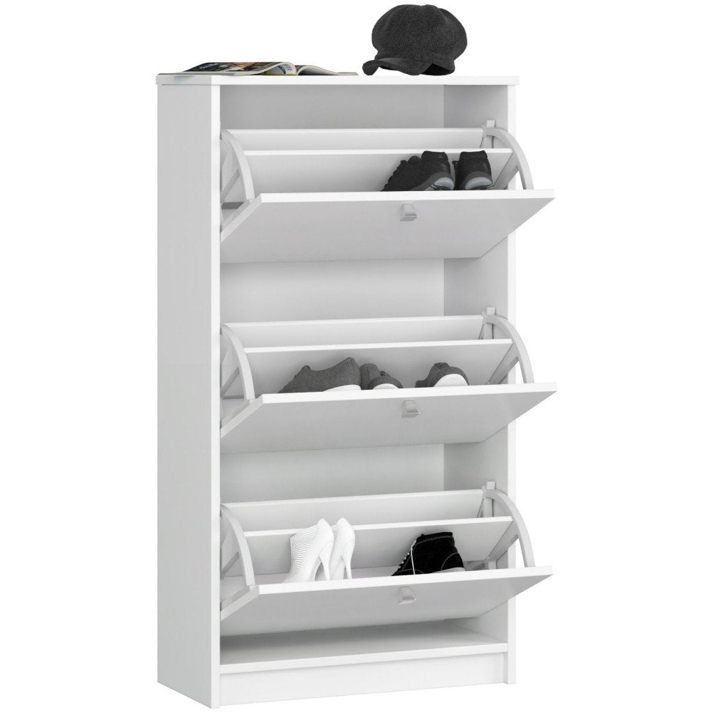 Dulap pantofi cu 3 usi rabatabile, PAL laminat 16 mm, 60x29x113 cm, alb