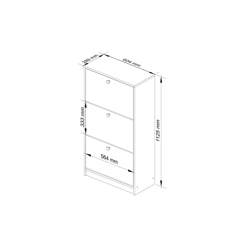 Dulap pantofi cu 3 usi rabatabile, PAL laminat 16 mm, 60x29x113 cm, alb
