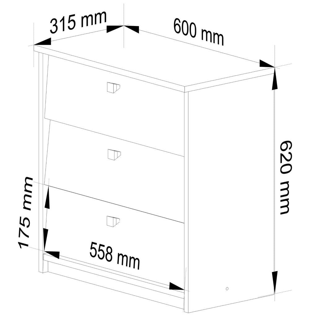 Dulap pantofi MINI cu 3 usi rabatabile, PAL laminat 16 mm, 60x31x62 cm, stejar sonoma