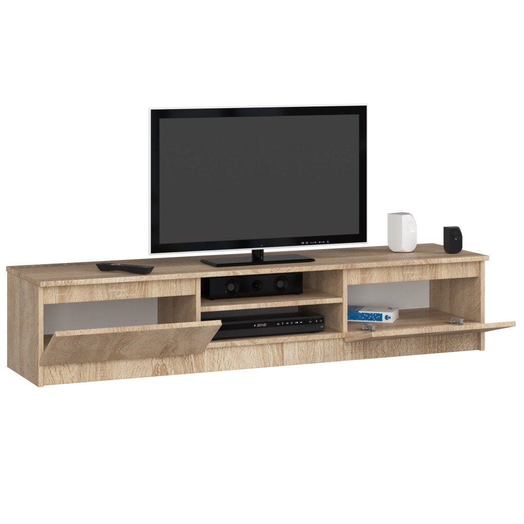 Comoda TV cu 2 usi si rafturi centrale, PAL laminat, 160x40x33 cm, stejar sonoma