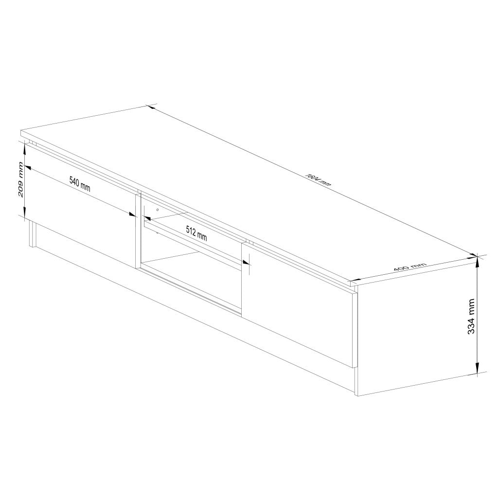Comoda TV cu 2 usi si rafturi centrale, PAL laminat, 160x40x33 cm, stejar sonoma