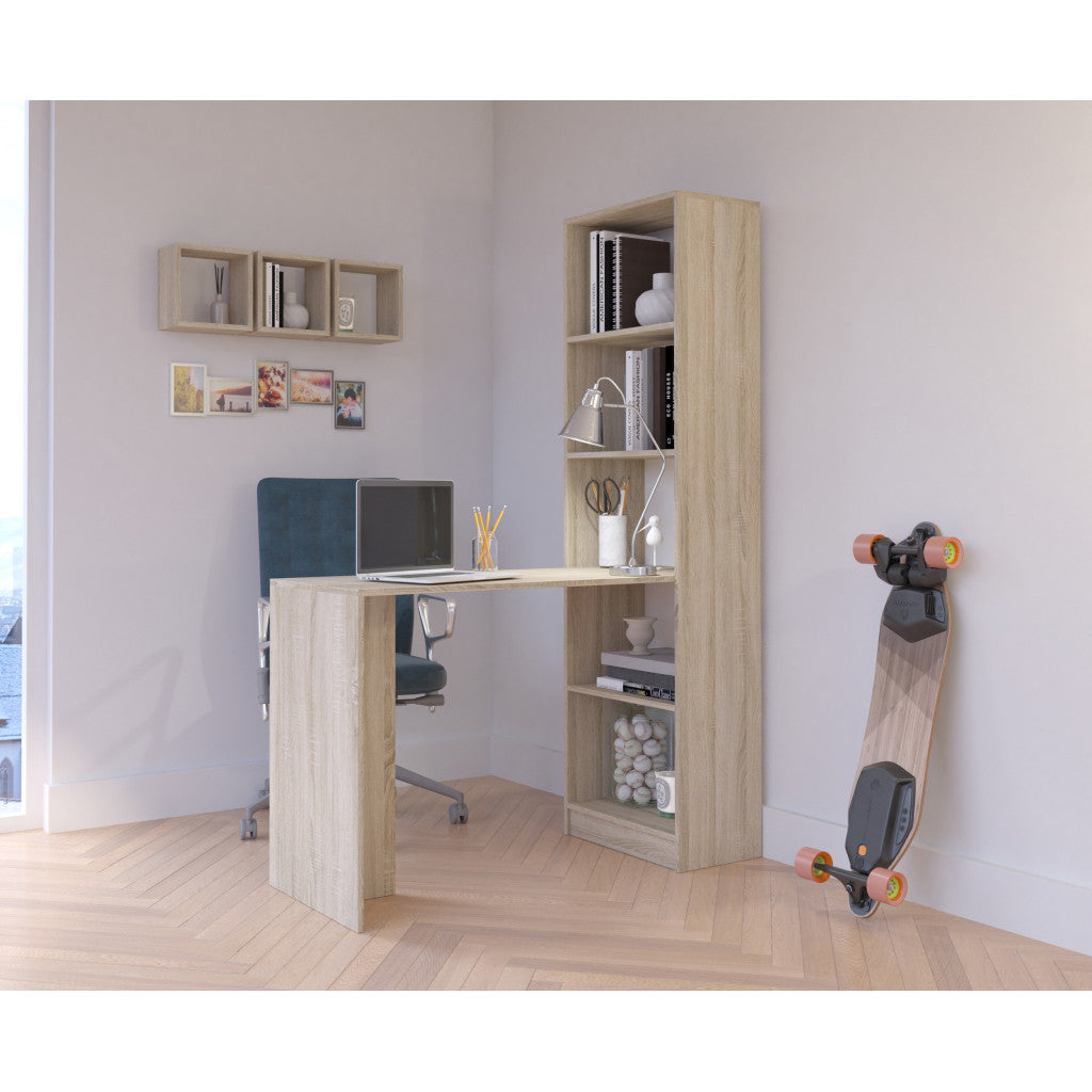 Birou cu rafturi SMART, PAL laminat, 125x50x180 cm, stejar sonoma