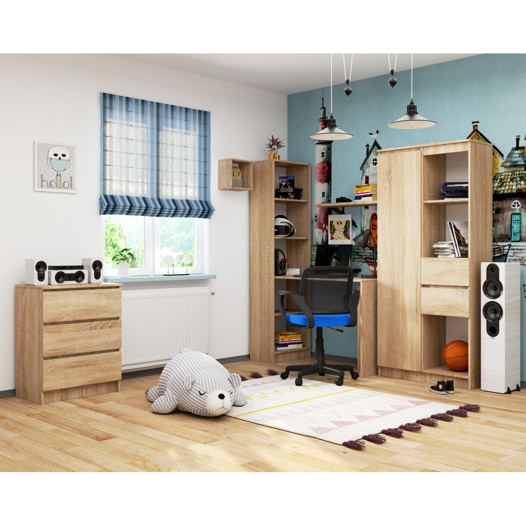 Birou cu rafturi SMART, PAL laminat, 125x50x180 cm, stejar sonoma