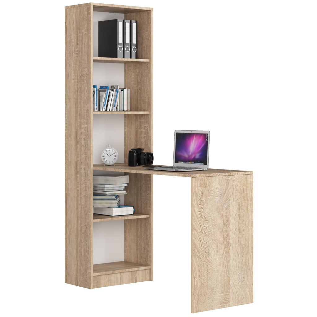 Birou cu rafturi SMART, PAL laminat, 125x50x180 cm, stejar sonoma