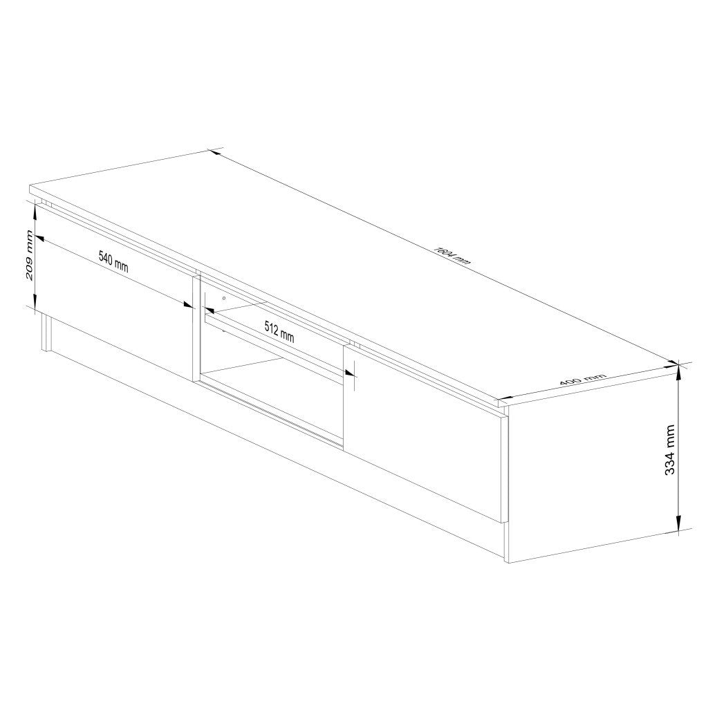 Comoda TV cu 2 usi si rafturi centrale, PAL laminat, 160x40x33 cm, stejar sonoma si alb
