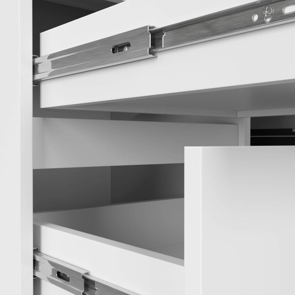 Birou colt stanga in L cu 3 sertare si rafturi, PAL laminat 16 mm, 155x85x77 cm, alb