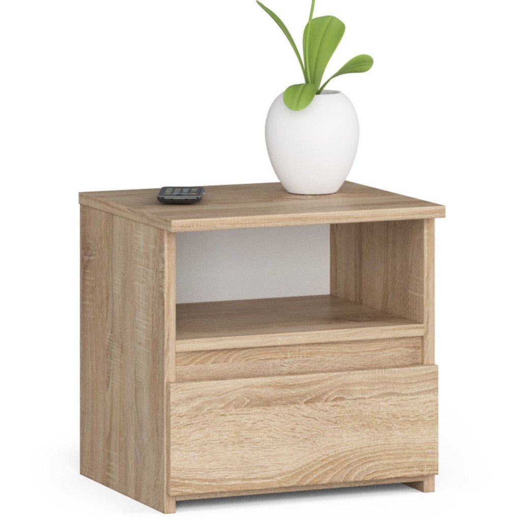 Noptiera cu 1 sertar, PAL laminat 16mm, 40x35x40 cm, stejar sonoma