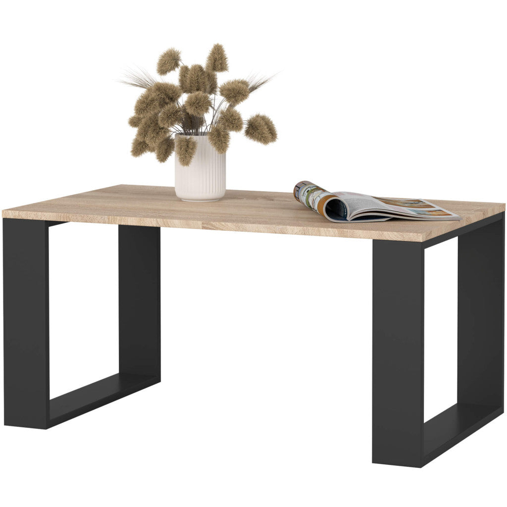 Masuta cafea NOX cu raft inferior, PAL laminat, 92x53x45 cm, stejar sonoma si negru