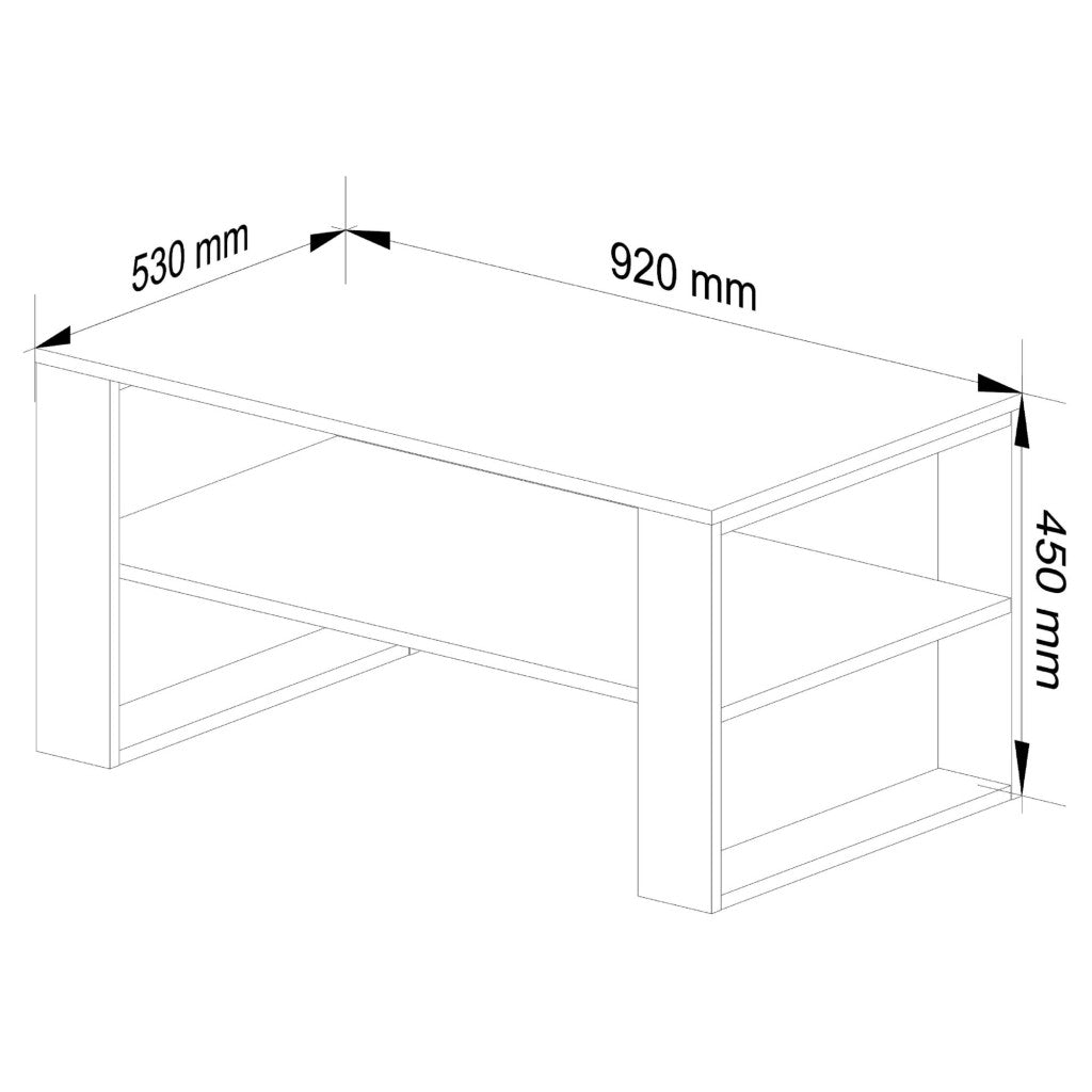 Masuta cafea ALEX cu raft inferior, PAL laminat, 92x53x45 cm, stejar sonoma si negru