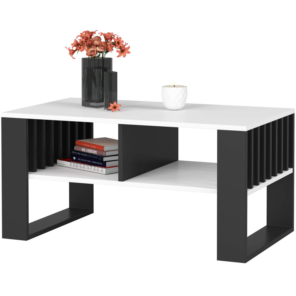 Masuta cafea ROCKFORD, cu blat din PAL, 92x53x45 cm, alb si negru