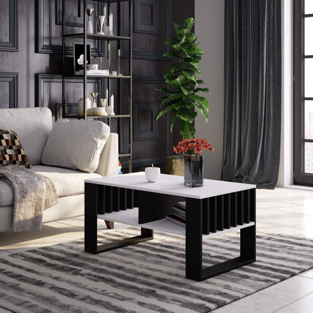 Masuta cafea ROCKFORD, cu blat din PAL, 92x53x45 cm, alb si negru