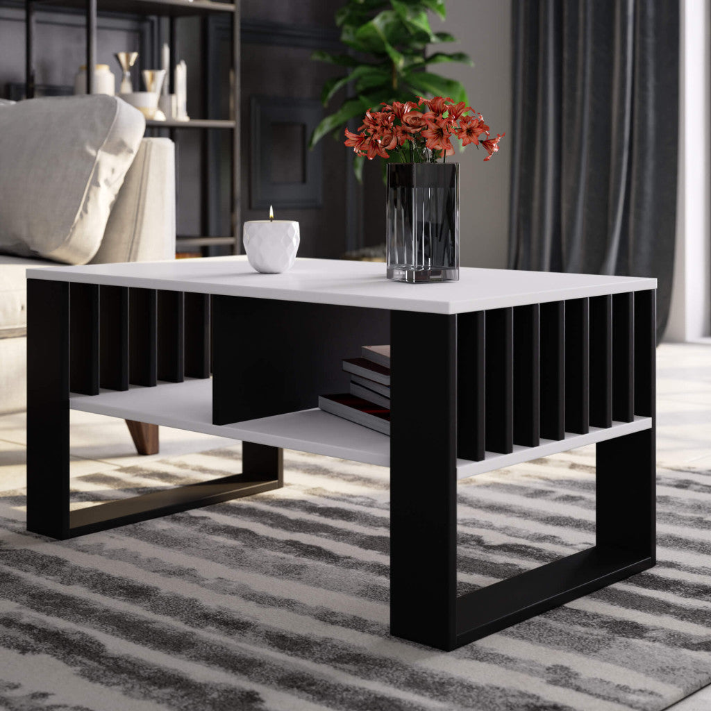 Masuta cafea ROCKFORD, cu blat din PAL, 92x53x45 cm, alb si negru