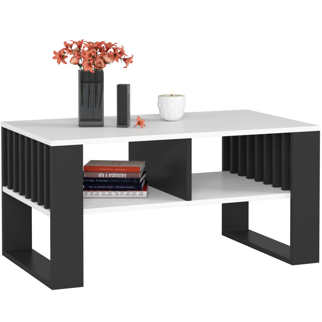 Masuta cafea ROCKFORD, cu blat din PAL, 92x53x45 cm, alb si negru