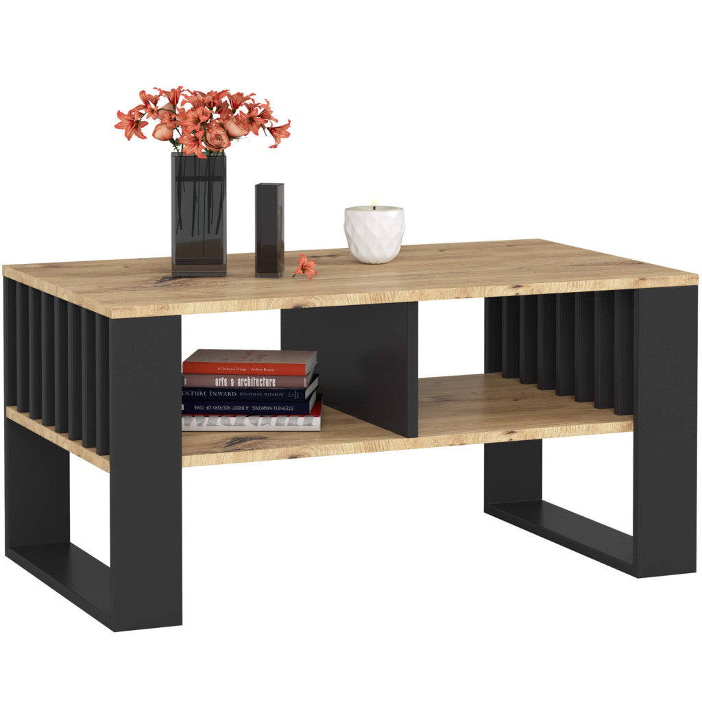 Masuta cafea ROCKFORD, cu blat din PAL, 92x53x45 cm, stejar artisan si negru