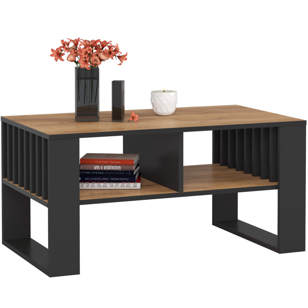 Masuta cafea ROCKFORD, cu blat din PAL, 92x53x45 cm, stejar craft si negru