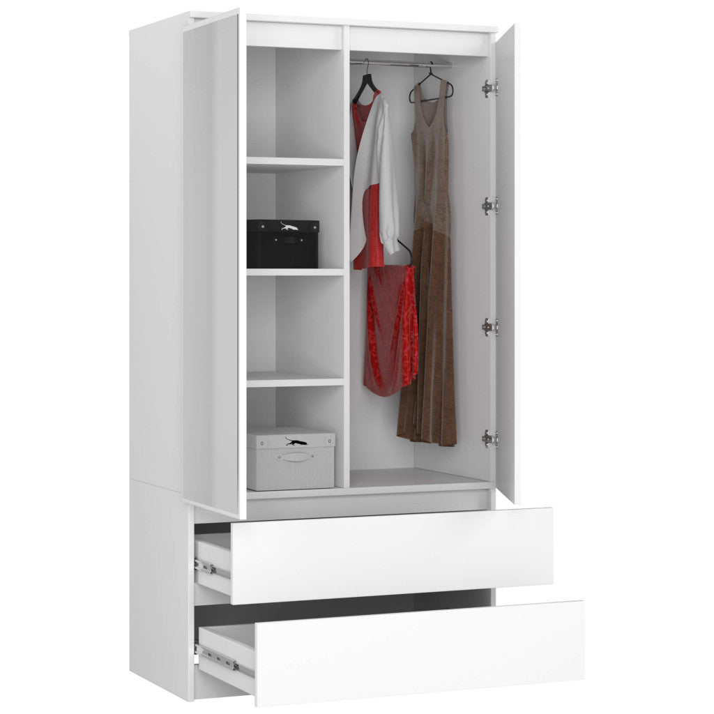 Dulap cu 2 usi si 2 sertare, cu oglinda, PAL laminat 16 mm, 90x51x180 cm, alb