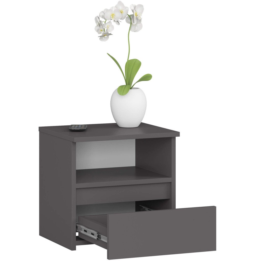 Noptiera cu 1 sertar, PAL laminat 16mm, 40x35x40 cm, gri