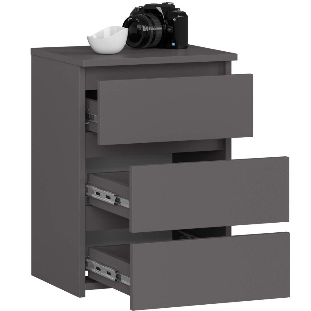 Noptiera cu 3 sertare, PAL laminat 16 mm, 40x35x57 cm, gri