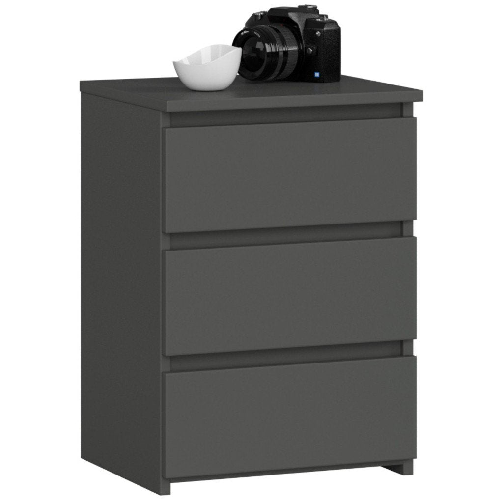 Noptiera cu 3 sertare, PAL laminat 16 mm, 40x35x57 cm, gri