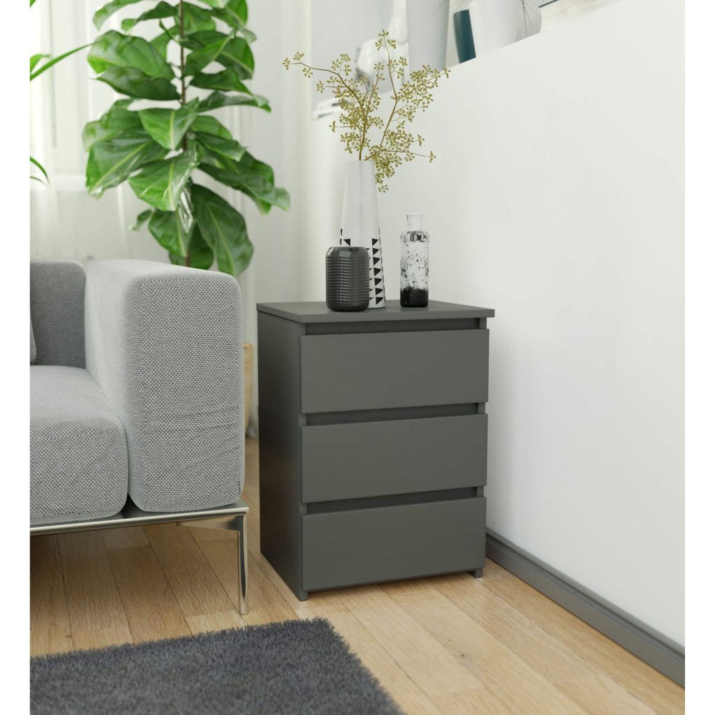 Noptiera cu 3 sertare, PAL laminat 16 mm, 40x35x57 cm, gri