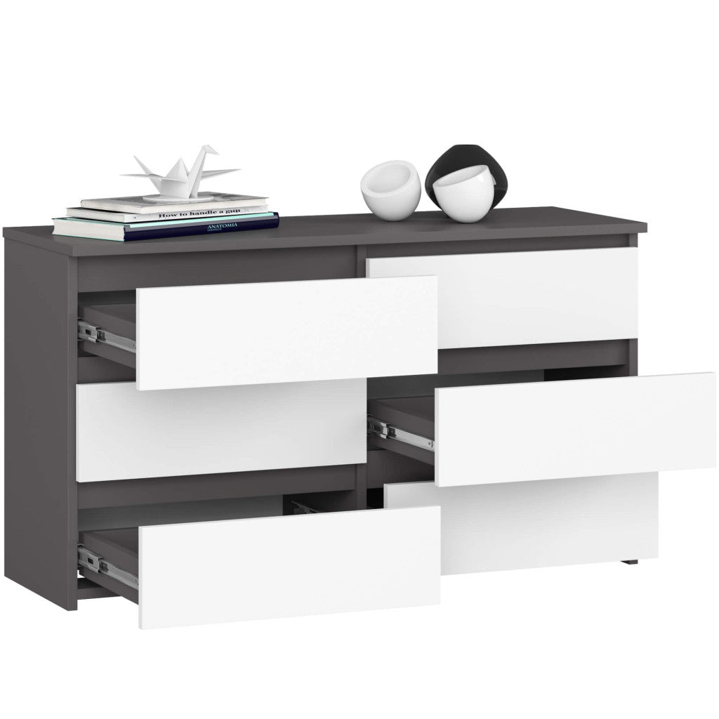 Comoda cu 6 sertare, PAL laminat, 100x35x57 cm, gri si alb
