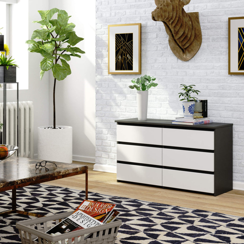 Comoda cu 6 sertare, PAL laminat, 100x35x57 cm, gri si alb