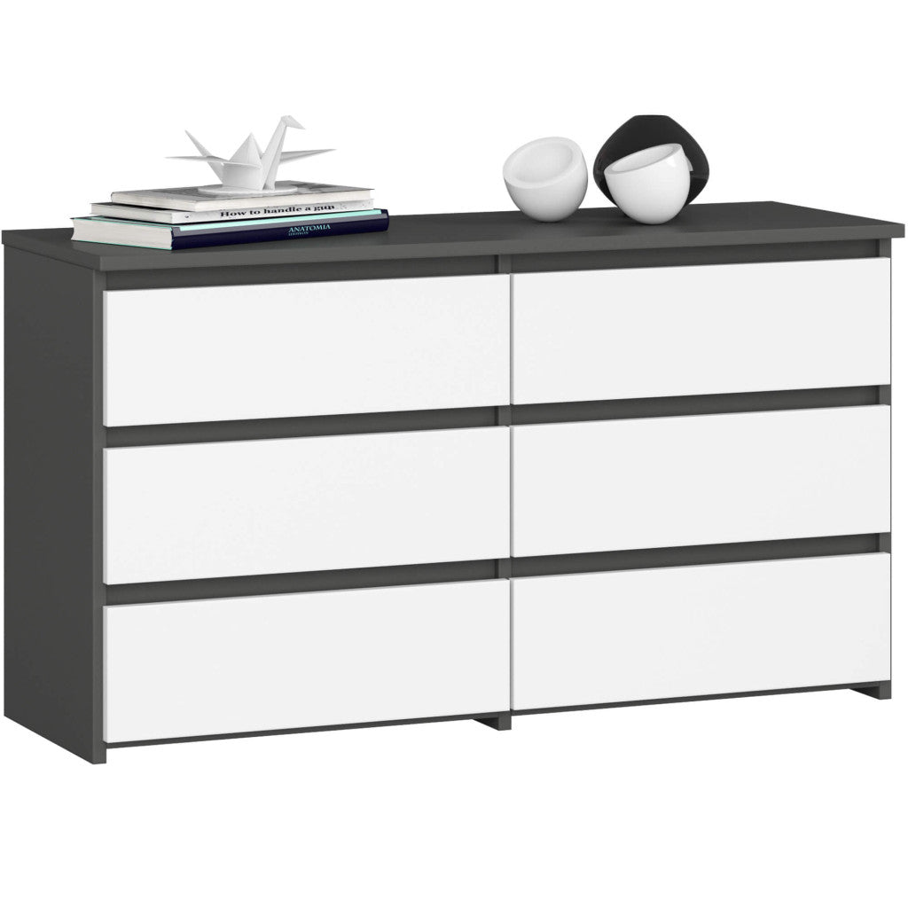 Comoda cu 6 sertare, PAL laminat, 100x35x57 cm, gri si alb