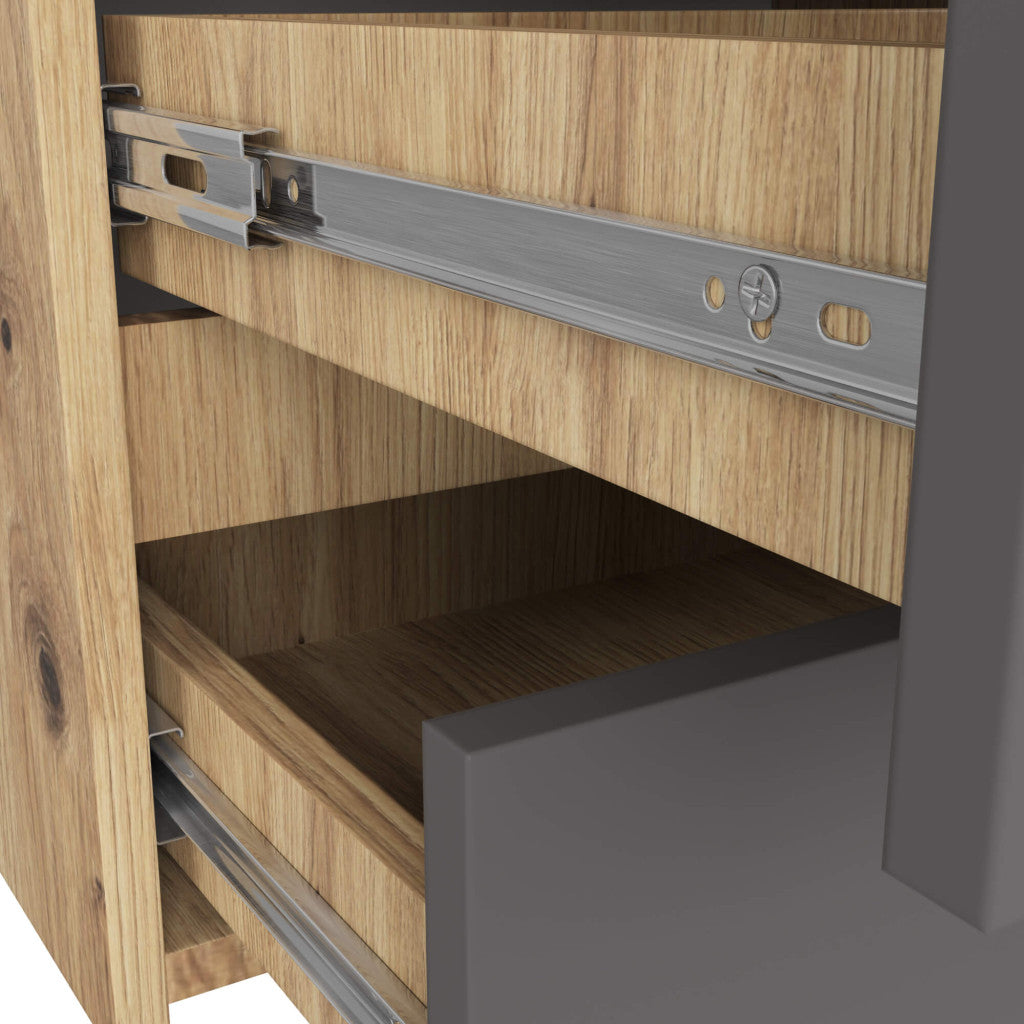 Comoda cu 6 sertare, PAL laminat, 100x35x57 cm, stejar artisan si gri