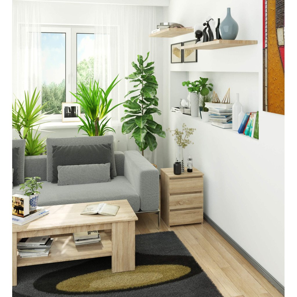 Noptiera cu 3 sertare, PAL laminat 16 mm, 40x35x57 cm, stejar sonoma