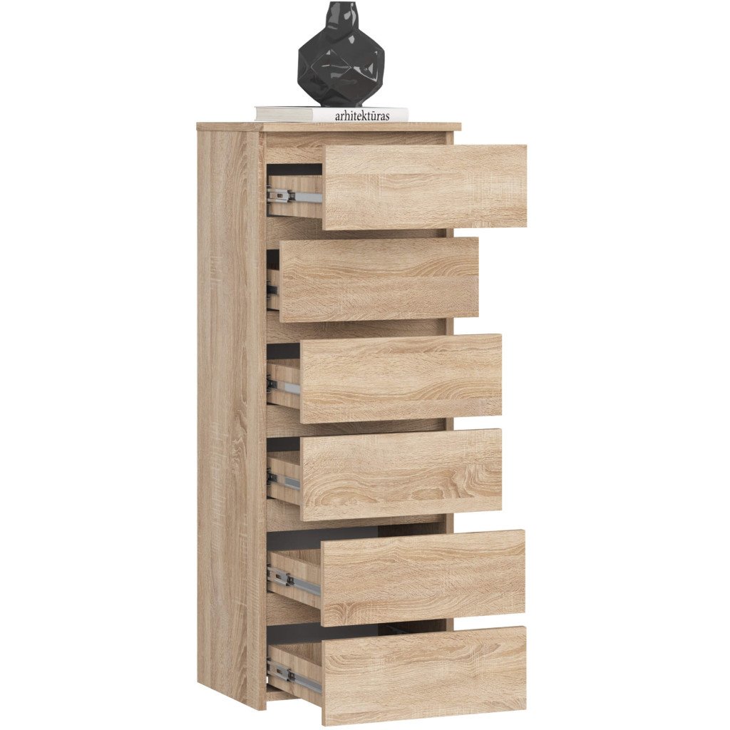 Comoda cu 6 sertare, PAL laminat 16 mm, 40x35x109 cm, stejar sonoma