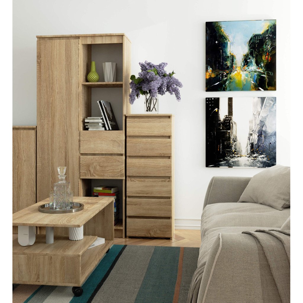 Comoda cu 6 sertare, PAL laminat 16 mm, 40x35x109 cm, stejar sonoma