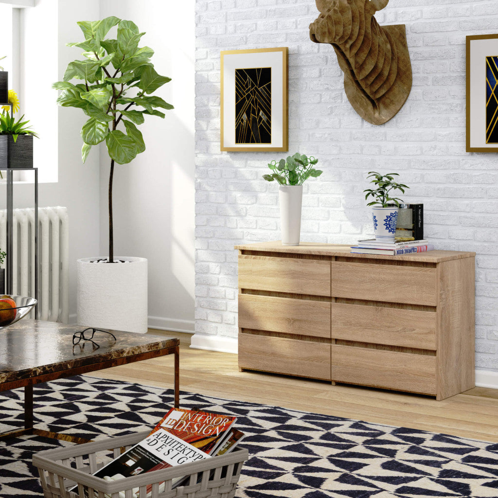 Comoda cu 6 sertare, PAL laminat, 100x35x57 cm, stejar sonoma