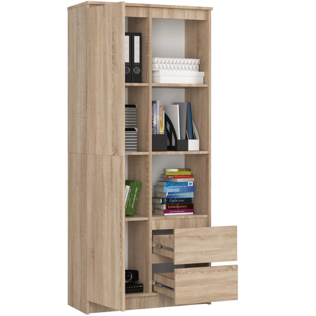 Dulap cu usa, 2 sertare si 7 rafturi, PAL laminat 16 mm, 80x35x180 cm, sonoma