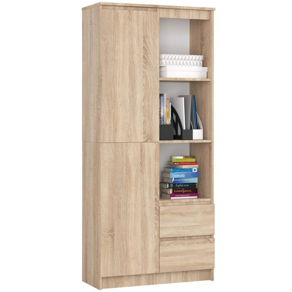 Dulap cu usa, 2 sertare si 7 rafturi, PAL laminat 16 mm, 80x35x180 cm, sonoma
