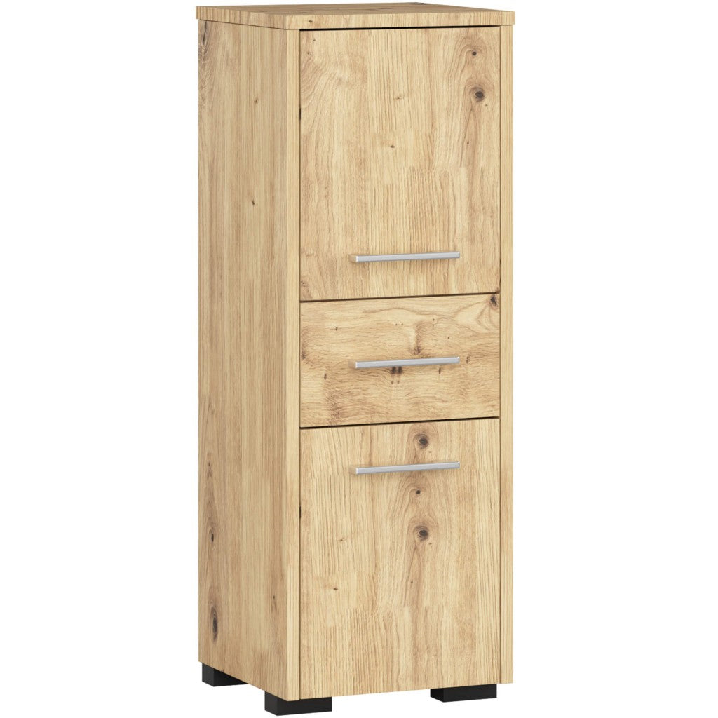 Dulap de baie tip baza, cu 2 usi si sertar, PAL 16 mm, 30x30x85 cm, stejar artisan